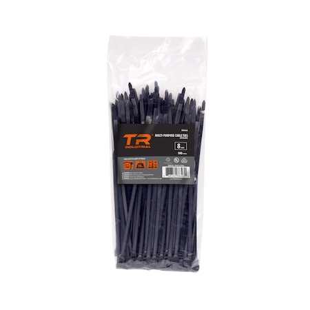 Tr Industrial Cable Tie, 8 in L, Black, Nylon 6/6, 50 lb Strength TR88302